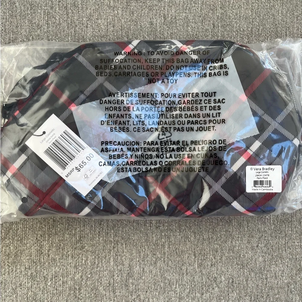 Vera Bradley NWT Large Cosmetic Bag in Paris Plaid Holiday Gift Travel